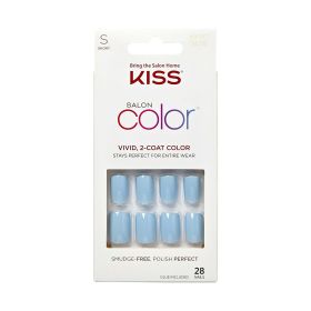 KISS Salon Color Short Square Fake Nails, Glossy Solid Blue, 28 Count
